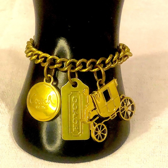 COACH Brass Horse and Carriage Three Charm Bracelet & Keychain Vintage Authentic - Picture 1 of 16